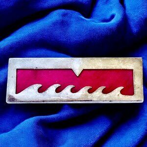 Vintage Mexico Sterling Silver Brooch Transparent Red Enamel Modernist